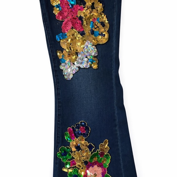 Embellished Boot Cut Jeans with Handmade Sequin Embellishments. One of a Kind. - Picture 5 of 6